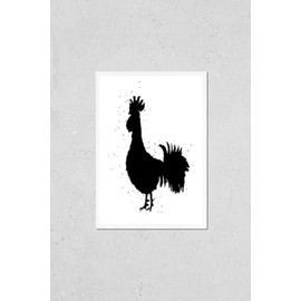 Poster Reproduction of Rooster silhouette Chinese calligraphy imitation. Traditionally East Asian cultures calligraphic and ink brush painting, or India ink hair texture on the edge of the cock