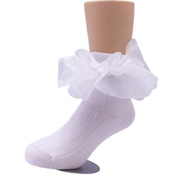 Xiyadun Toddler Little Girls Turn Cuff Two-Layer Gradient Color Big Lace Socks Frilly Cotton Ankle Dress Socks Big Girl 5-7 Years(White/Red/Purple)
