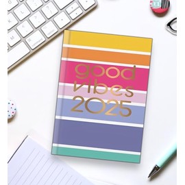 2025 Diary Pocket Week to View Fashion soft padded hardback vintage Diary (Cream With Stripes)