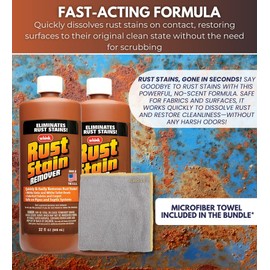 GROVE Whink Rust Stain Remover 32 oz Bundle with Microfiber Cloth - Best Rust Remover for Sinks, Bathtubs, Toilets, and Colorfast Fabrics - Effective Toilet Rust Stain Remover - (3 Items)