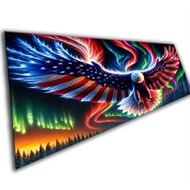 KUFWKEY DIY Aurora Landscape Eagle,Diamond Painting Kit for Adults, 5D Full Round Diamond Art Kits,Diamond Mosaic Embroidery Large Size,Room Decor Gift, 35.4x11.8inch