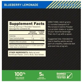 Optimum Nutrition Micronized Creatine Powder, Blueberry Lemonade 12.69 OZ/360G