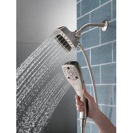 Delta Faucet 5-Spray In2ition Dual Shower Head with HandHeld Spray, H2Okinetic Brushed Nickel Shower Head with Hose, Showerheads, Magnetic Docking, Lumicoat Stainless 58474-SS-PR