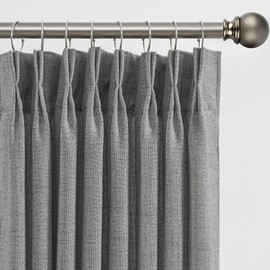 RAIN CITY Grey Linen Curtains 45 Inches Long Pinch Pleated with Hooks 2 Panels, Semi Sheer Textured Light Filtering Window Drapes for Bedroom Back Tab 42x45-in