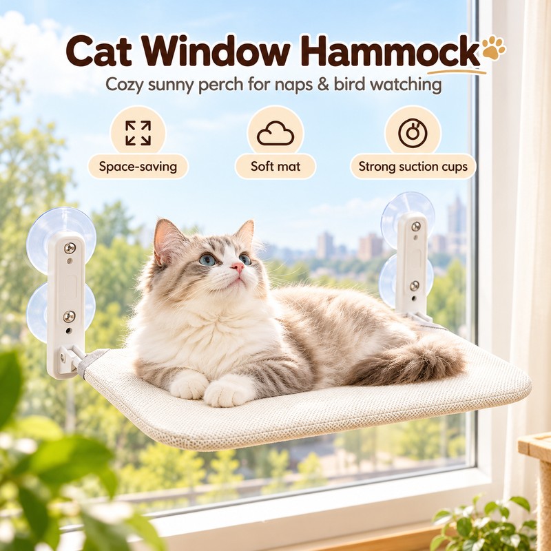Cat Window Hammock for Indoor Cats – Removable Washable Bed