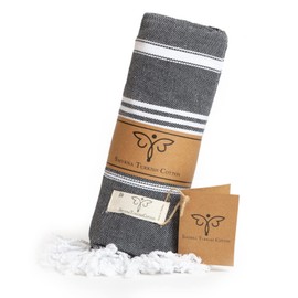 SMYRNA TURKISH COTTON Beach Blanket – Sand-Free Oversized Beach Throw 50x60 – Quick-Dry Lightweight Turkish Towel for Beach, Pool, Picnic & Outdoor Travel – Eco-Friendly Recycled Cotton, Black