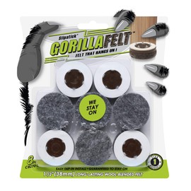 Slipstick GorillaFelt 1-1/2 Inch Felt Glides/Furniture Feet Floor Protectors (Set of 8 Sliders) Nail On Felt Furniture Pads Guaranteed to Stay On, Round, CB270-8