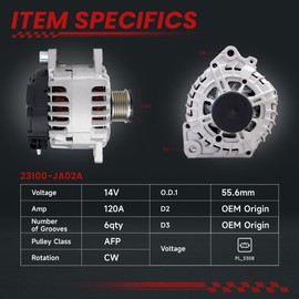 TSSLIIN High Output Alternator For/Nissan 2007-2012 Altima 2011-2013 Rouge 2014-2015 Rouge Select 2007-2012 Sentra 2.5L 12V 110Amp 6-Groove Pulley Upgraded 23100-JA02A 11258N
