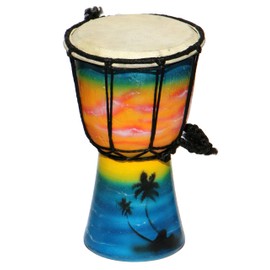 Wogeka - 20 cm Djembe - Bongo with Airbrush Painting Palm Trees as a Gift Idea Africa Style Drum Drum 06