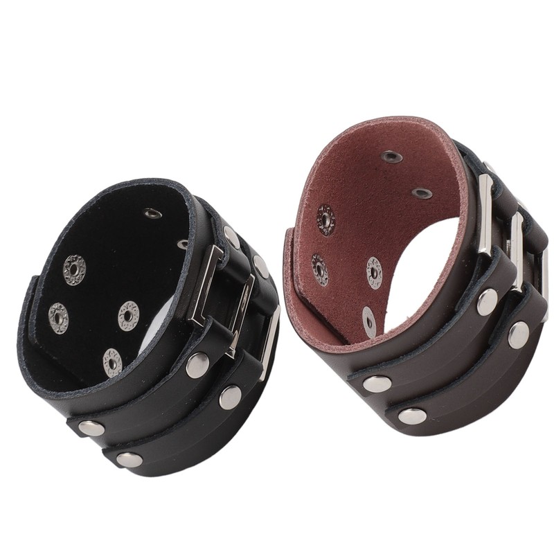 2pcs Wide PU Leather Bracelet Wrist Cuffs Punk Cuff Bracelet