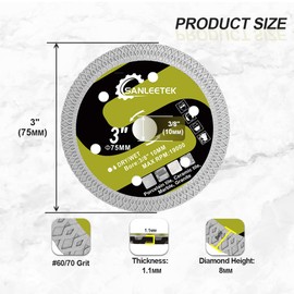 Diamond Tile Saw Blade 3"(75mm) - 4pcs X Mesh Disc Cutter for Ceramic Tile Porcelain Marble Artificial Stone for Arbor 3/8"(10mm) Angle Grinder SANLEETEK
