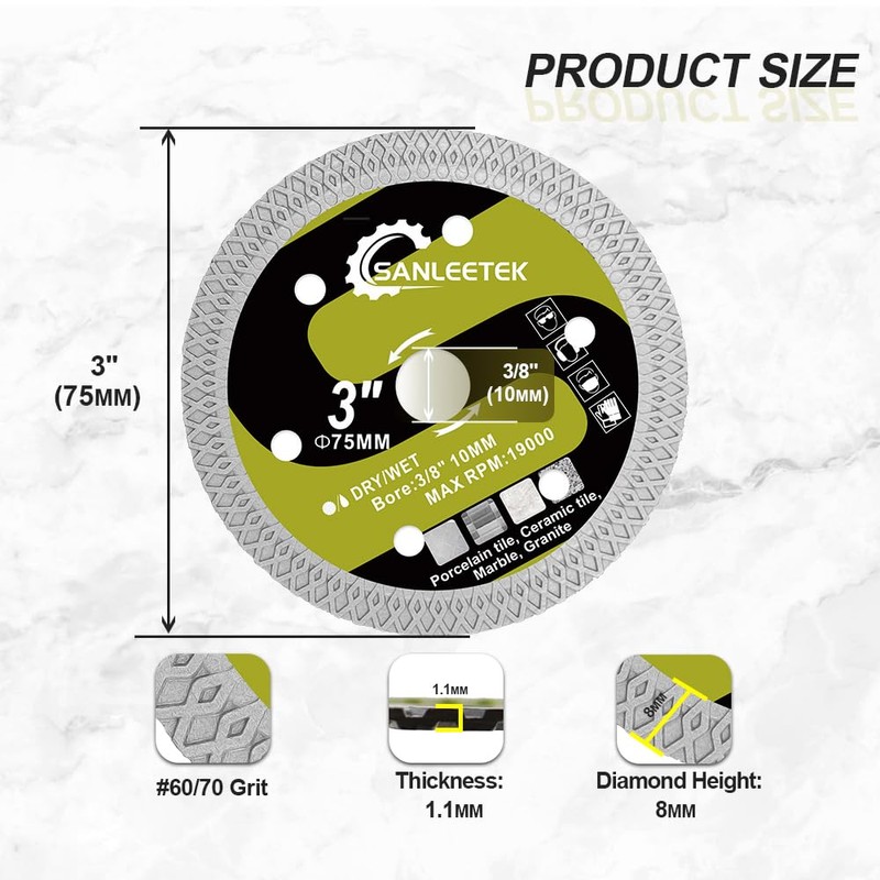 Diamond Tile Saw Blade 3"(75mm) - 4pcs X Mesh Disc