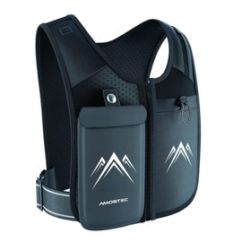 REVALI Running Phone Holder Vest, UK Patent, Zip Front Reflective Running Vests, 6 Pockets for Running Accessories, Lightweight and Adjustable Running Hydration Vest Backpack, Men & Women