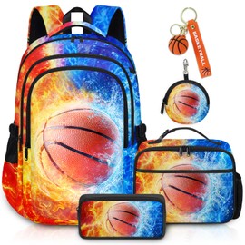 Labfen Basketball Backpack for Boys, Kids Basketball Backpack with Lunch Box Pencil Case and Coin Purse, School Bookbag for Student