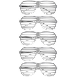 Komonee 5 x Silver Shutter Shades Fun Novelty Plastic Party Retro Fancy Dress Costume Prop Rave Club Eyewear Disco Adults 80's Sunglasses