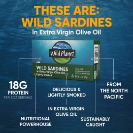 Wild Planet Wild Sardines in Extra Virgin Olive Oil, Lightly Smoked, Tinned