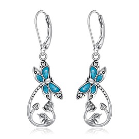 Turquoise Dragonfly Earrings for Women Sterling Silver Dragonfly Gifts Turquoise Earrings Lotus Flower Leverback Dangle Drop Jewelry