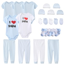 MAMIMAKA Conjunto de regalo para recién nacido, pantalones para bebé niña y niño, 24 piezas, 100% algodón, elementos esenciales y accesorios, Ropa Infantil Layette Sets 22, 0-3 meses