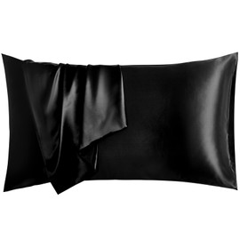 Vividmoo 22 Momme 6A Grade Mulberry Silk Pillow Case Both Sides 100% Natural Pure Silk PillowCover/Sham for Hair and Skin Envelope/Tucking Closure Standar Queen King (Black, Standard Size- 1 Pack)