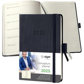SIGEL C2515 Conceptum Weekly Planner and Notes 2025, Approx. A6, Black, hardcover, 2 Pages = Week on Left/Notes on Right, 176 Pages
