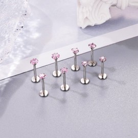 NICEIGHT 8Pcs 18G Stainless Steel Threadless Push in Nose Rings Studs for Women CZ Tragus Earring Set Labret Monroe Medusa Piercing Lip Ring Cartilage Tragus Helix Studs 6mm P