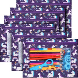 Lincia 6 Pack Pencil Pouch for 3 Ring Binder Smooth Zipper Back to School 3 Ring Binder Pencil Pouches Reinforced Grommets Pen Cases Pen Bags with Clear Window Teacher Appreciation Gift(Unicorn)