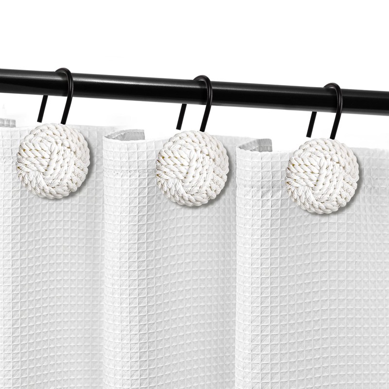 Sunlit Boho Knots Shower Curtain Hooks, Home Decorative White Shower