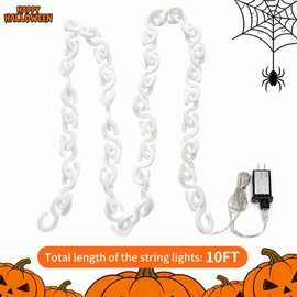 amadecohome Halloween Decorations Plastic Chain Lights, 10ft Outdoor Waterproof Orange Purple String Lights with Timer & 8 Lighting Modes, Spooky Creepy Decor for Skeleton Dog Halloween Costume Party