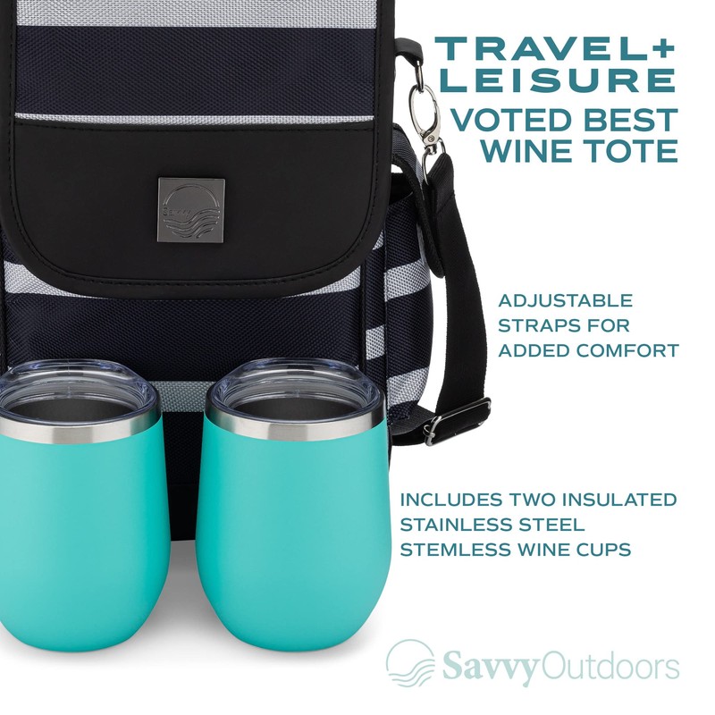 Savvy Outdoors Insulated Wine Tote Bag with Stemless Glasses &