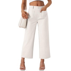 LILLUSORY Womens Linen Pants Wide Leg 2025 Summer Beach Vacation Outfits Clothes Lightweight Capri Capris Trendy Crop Cropped Casual Trousers Apricot