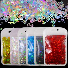 LoveOurHome 60g Valentine Holographic Heart Chunky Glitter Flakes Resin Accessories Craft Supplies Hearts Shapes Glitter Sequins Confetti Acrylic Nails Art Decor (Heart)