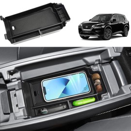 Coleya 2021-2024 2025 Rogue Armrest Organizer for Nissan Rogue (S/SV/SL/Platinum/Rock Creek), Durable ABS Plastic&Rubber 2023 2024 Rogue Center Console Organizer Insert 2025 Rogue Accessories (Black)