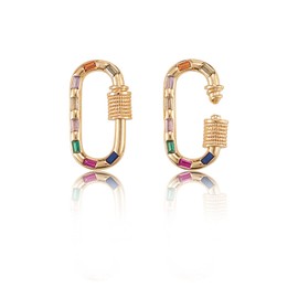 Stiesy 5 Pcs Screw Carabiner Lock Charms with Colorful Micro Pave Cubic Zirconia Brass Real 18K Gold Plated Carabiner Lock Clasps for Necklace Bracelet Jewelry Making