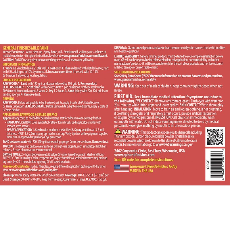 General Finishes Water Based Milk Paint, 1 Quart, Perfect Gray