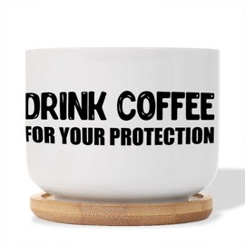 DecStic Drink Coffee for Your Protection Ceramic Planters Bible Verse Snake Plant Live Indoor with Pot with Drainage Holes and Saucers Pot for Home Office Desk Garden