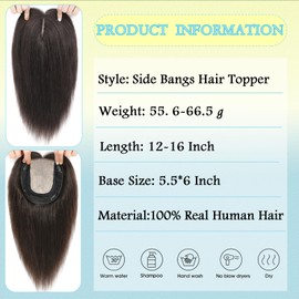 OLLAVO Hair Toppers for Women Real Human Hair, 360° 3D Toppers Pieces for Women with Thinning Crown Side Bangs 12 Inch Upgrade Big Basement (Dark Brown, 12 Inch Side Bangs)