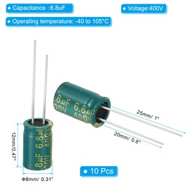 PATIKIL 400V 6.8uF Electrolytic Capacitors, 10Pcs 8x12mm Aluminum High Frequency Electrolytic Capacitors for TV, LCD Monitor, Refrigerator, Circuit Boards, Green
