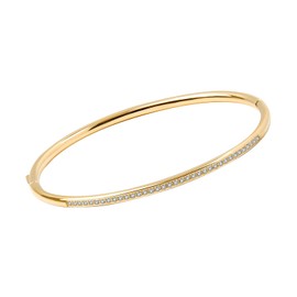 KRFITYA Cubic Zirconia Bangle Tennis Bracelet, Women Stainless Steel Hinged Jewelry Crystal Oval Bracelet Present for Her(Gold)