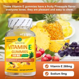 AIHIYO AIHIYO Vitamin E Gummies 268mg, Pineapple Flavor Gummy Supplements for Adults, 60 Count