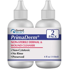 PrimaDerm - Limpiador de heridas de 4 onzas, paquete de 2 unidades, limpiador dérmico no citotóxico, gel de lavado de heridas de fórmula suave a base de poloxámero 188, boquilla ajustable en aerosol o