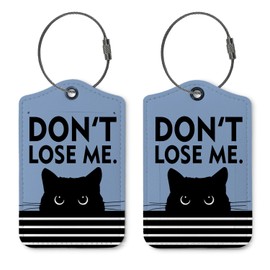 ZFQ Cat Gifts Luggage Tag for Suitcases,Funny Cute 2 Pack Baggage Tag Label with Steel Loop,Blue Handbag School Bag Backpack Traveling Accessories,Don't Lose Me,Cat Lover Gifts（Blue）
