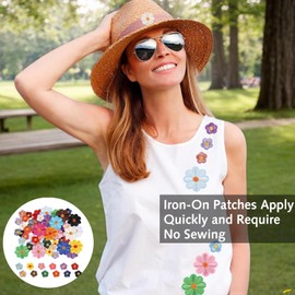 50 Pcs Iron On Patches,28 Daisy Flower Sew On Patches, 22 Sunflower Embroidered Applique Patches,Embroidery Patches Badge Stickers for DIY Clothes, Hats, Jeans, Shoes, Bags