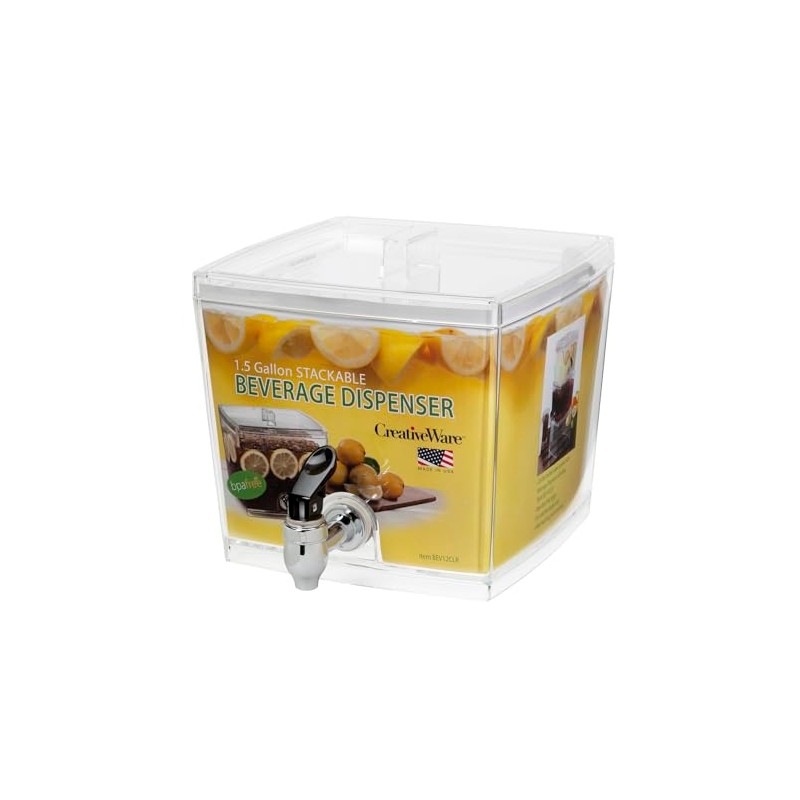 CreativeWare Beverage Dispenser with No Base Sleeve, 1.5 Gallon, Clear