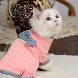 RayMinsino Pet Clothes Cat Sphinx Hairless High Elastic Four Legged Bow Kitten Home Clothes