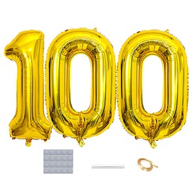 DUXUANT Gold 100 days Birthday Decorations - 40 Inch Number Foil Balloons for 100th Birthday Party Decoration Wedding Anniversary Photos Props Supplies