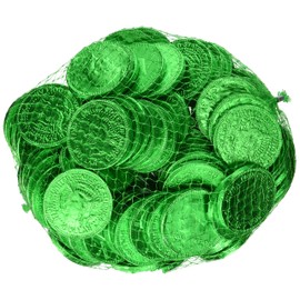 Fort Knox Metallic Foiled Milk Chocolate Seafoam Green Large Coins in 1 Lb. Mesh Bag