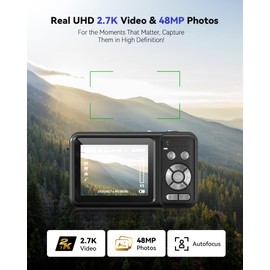 Digital Camera, Real 2.7K Dual-Screen Digital Camera for Photography Auto-Focus Vlogging Camera for YouTube Video 16x Zoom 32GB SD Card Anti Shake Compact Camera for Student Teen Boys Girls Kids