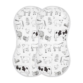 WELLDAY Muslin Baby Burp Cloths Set of 1, Soft Absorbent Farm Animals Muslin Washcloths, Bibs, Face Towel for Newborn Boys Girls, 22 x 11 Inch