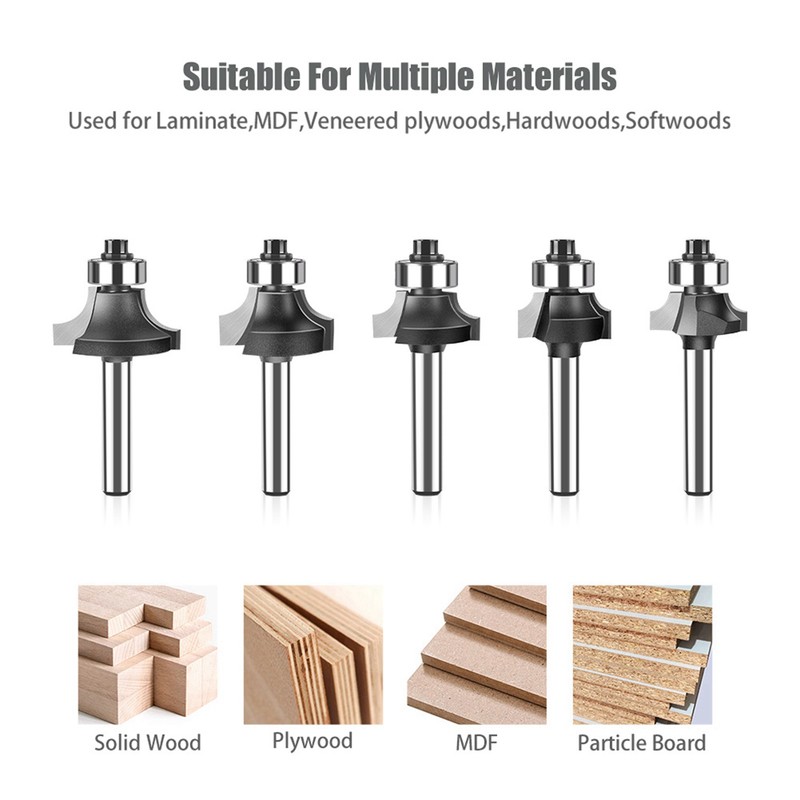 5Pcs Tungsten Steel Alloy Router Bits Set Trimming Straight Milling