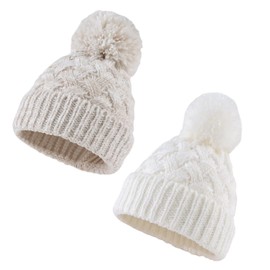Knit Toddler Girl Winter Hat Autumn Baby Boy Beanie Twist Infant Beanies Kids Hats with Pompom (L, White+Beige)